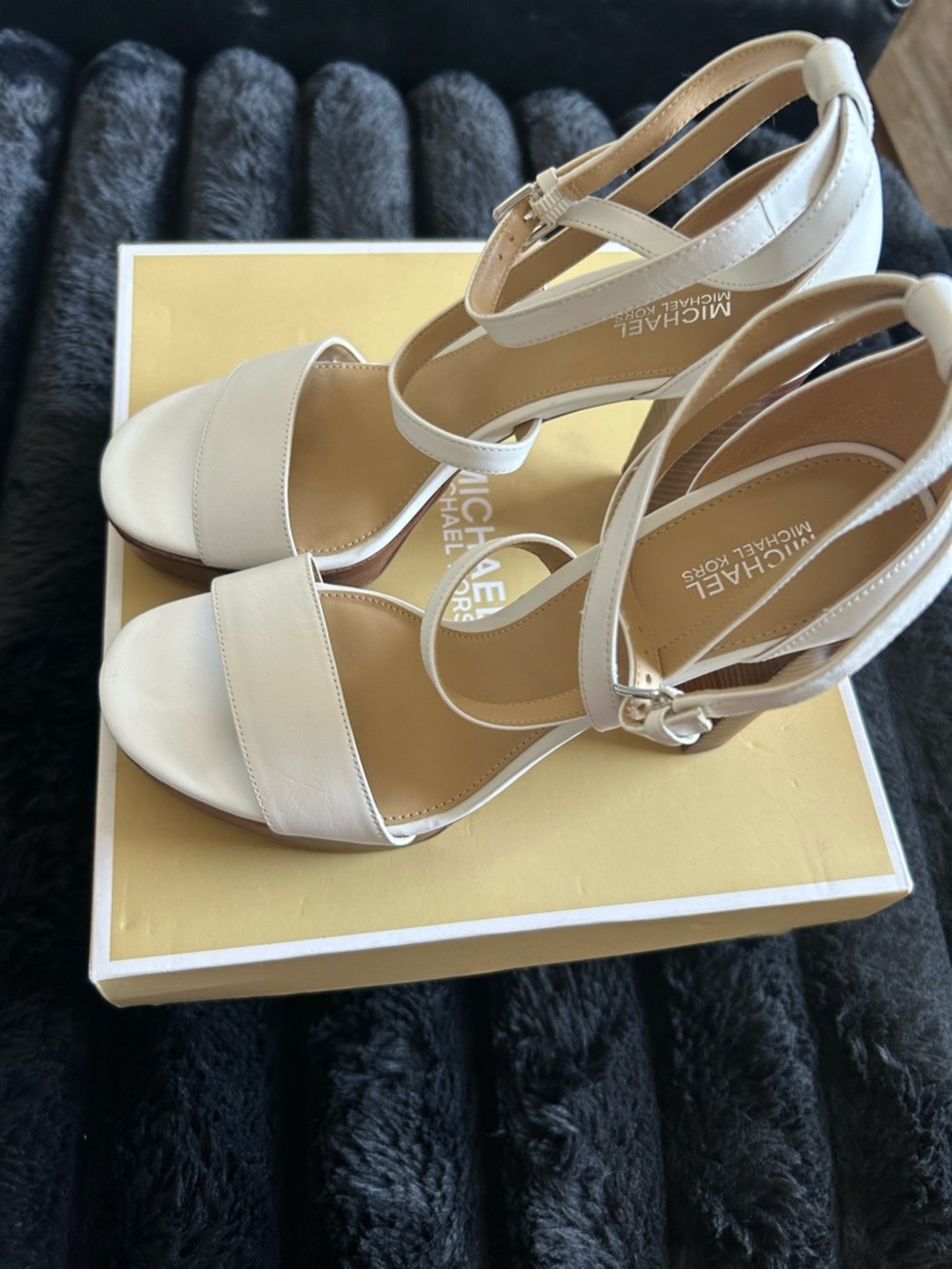 Michael Kors White Strappy Block Heel Sandals - Picture 4 of 8